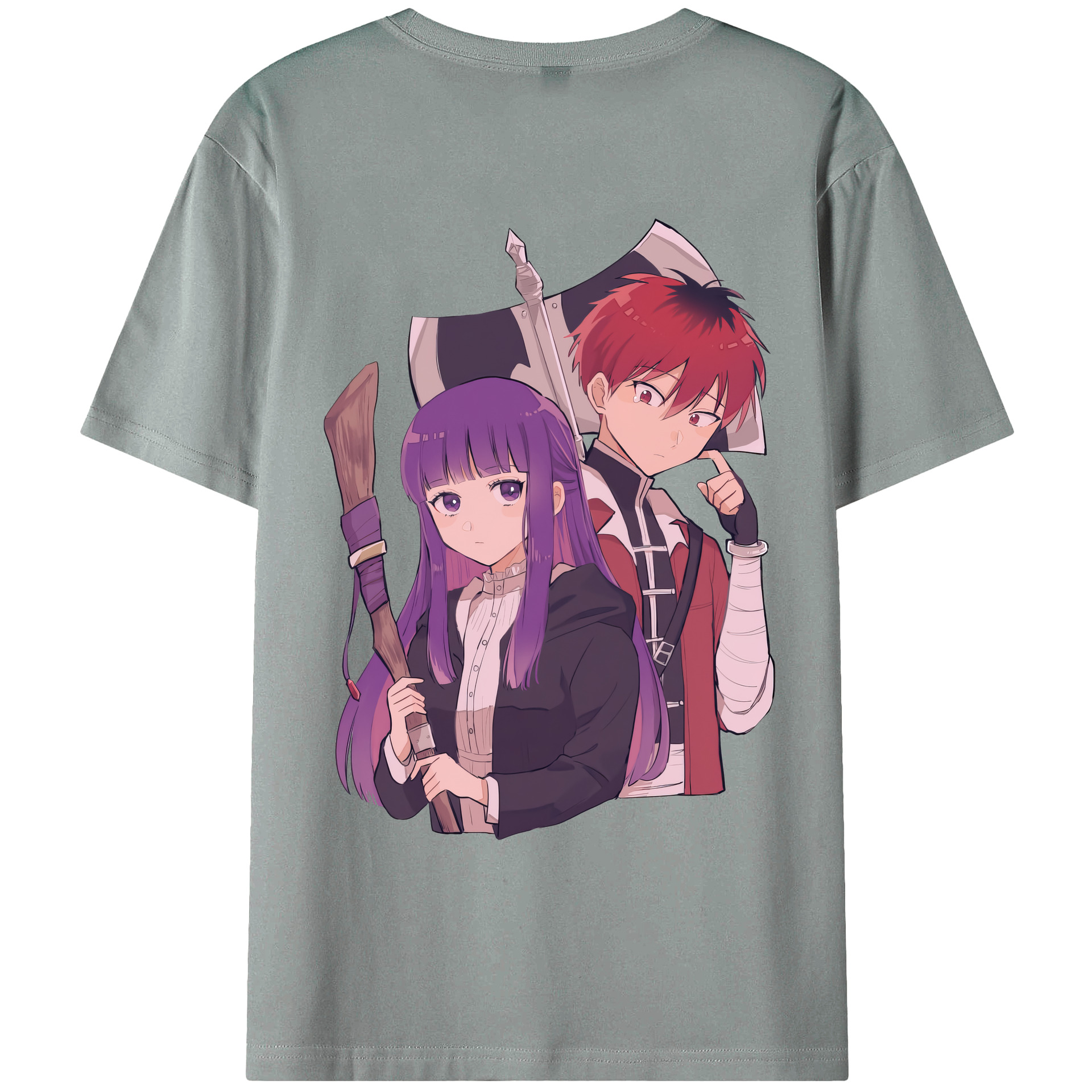 （画像用） 葬送のフリーレン Frieren 綿100％ メンズ半袖Tシャツ（バックプリント） 通気性